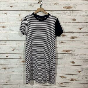 Tory Burch, Tory Sport Striped Black and White T-Shirt Dress, Size Large